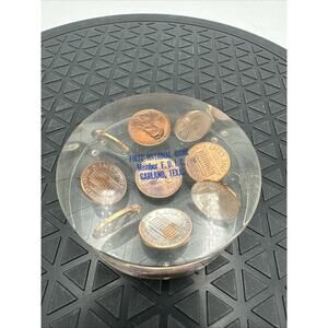 Vintage US Proof Lucite Paperweight - First National Bank of Garland Tx Pennies